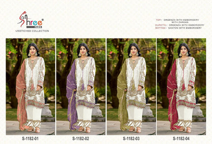 S 1182 White Shree Fabs Organza Pakistani Salwar Suits Manufacturer India