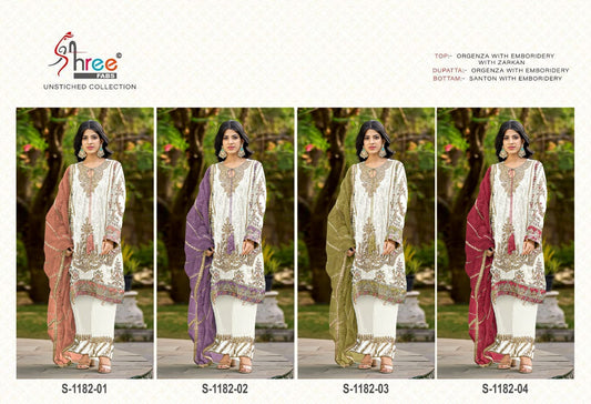 S 1182 White Shree Fabs Organza Pakistani Salwar Suits Manufacturer India
