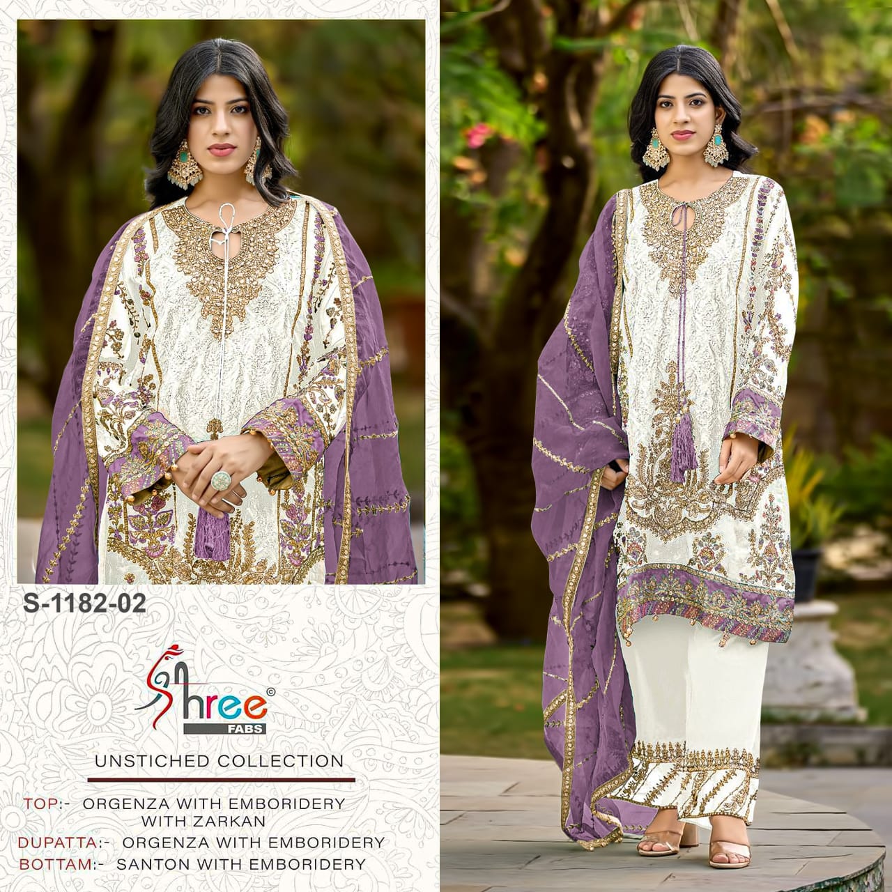 S 1182 White Shree Fabs Organza Pakistani Salwar Suits Manufacturer India