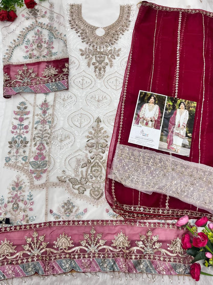 S 1182 White Shree Fabs Organza Pakistani Salwar Suits Manufacturer India