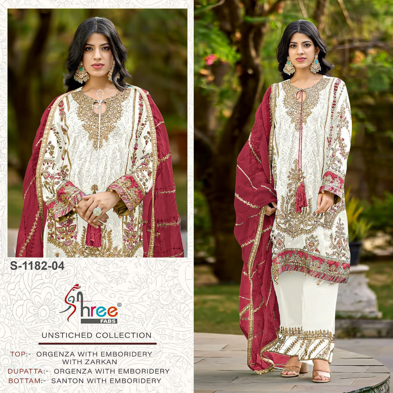 S 1182 White Shree Fabs Organza Pakistani Salwar Suits Manufacturer India