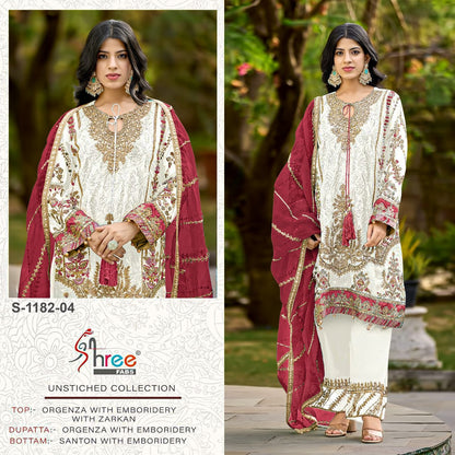 S 1182 White Shree Fabs Organza Pakistani Salwar Suits Manufacturer India