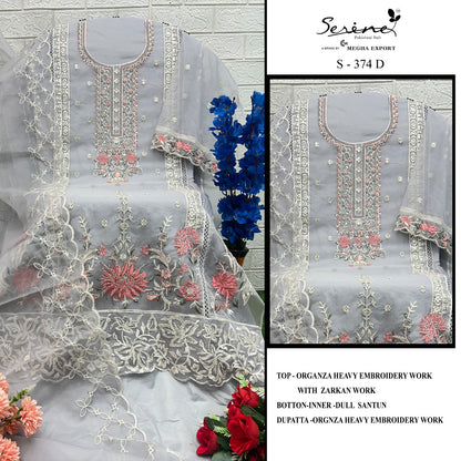 S 374 Abcd Serine Organza Pakistani Salwar Suits Wholesale Rate