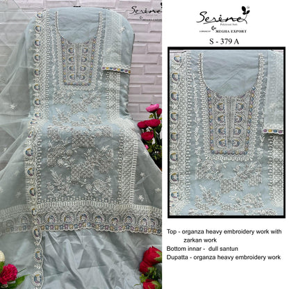 S 379 Serine Organza Pakistani Salwar Suits Wholesale Rate
