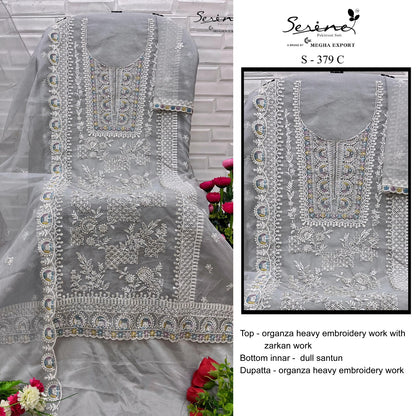 S 379 Serine Organza Pakistani Salwar Suits Wholesale Rate
