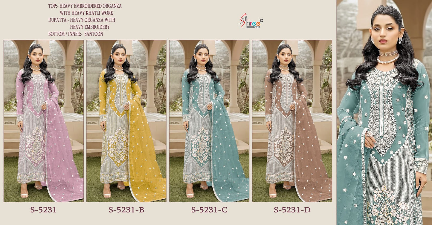 S 5231 Shree Fabs Organza Pakistani Salwar Suits Manufacturer Gujarat
