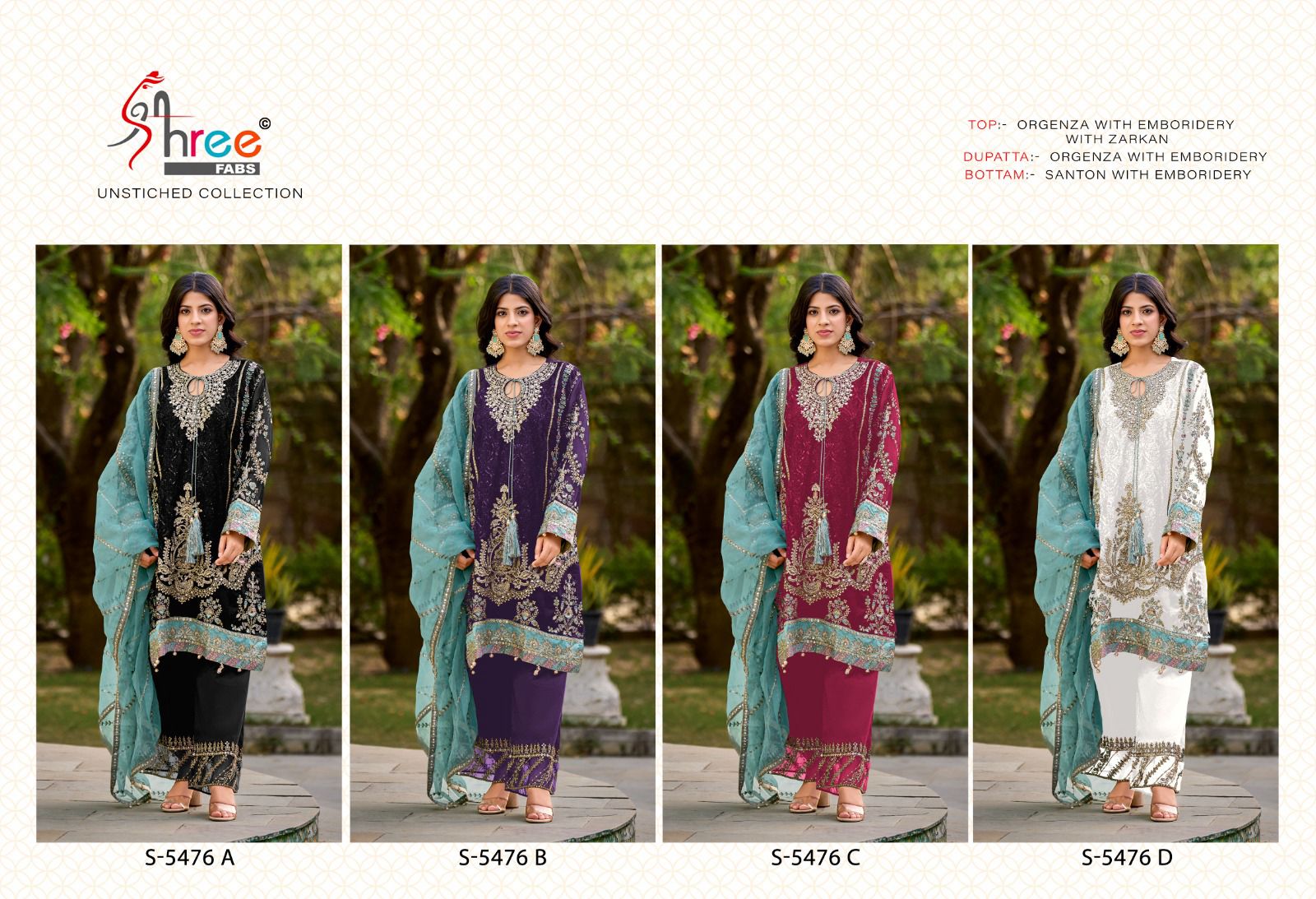 S 5476 Shree Fabs Organza Pakistani Salwar Suits Manufacturer India