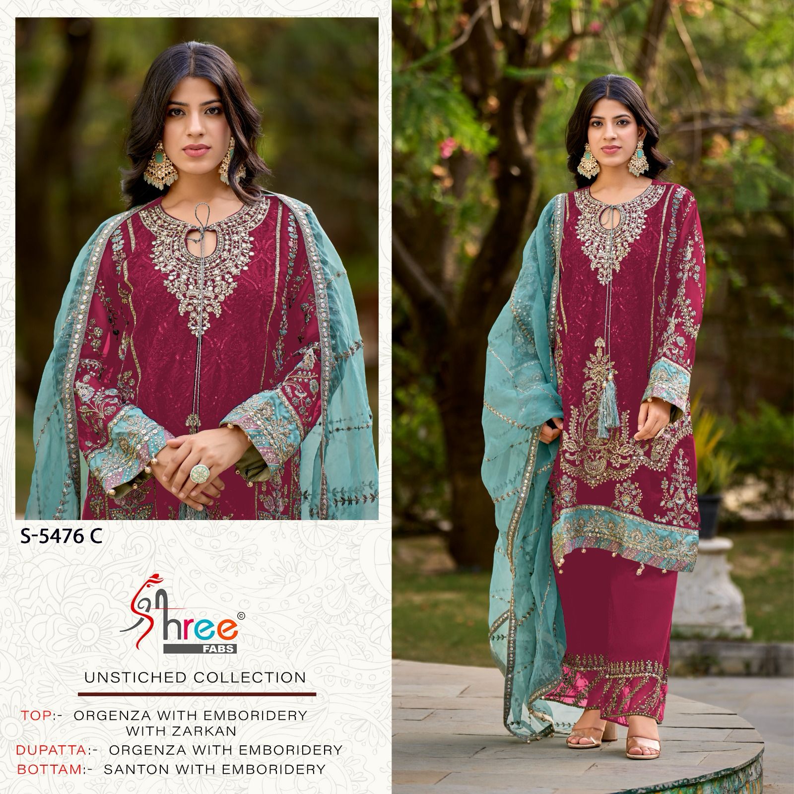 S 5476 Shree Fabs Organza Pakistani Salwar Suits Manufacturer India