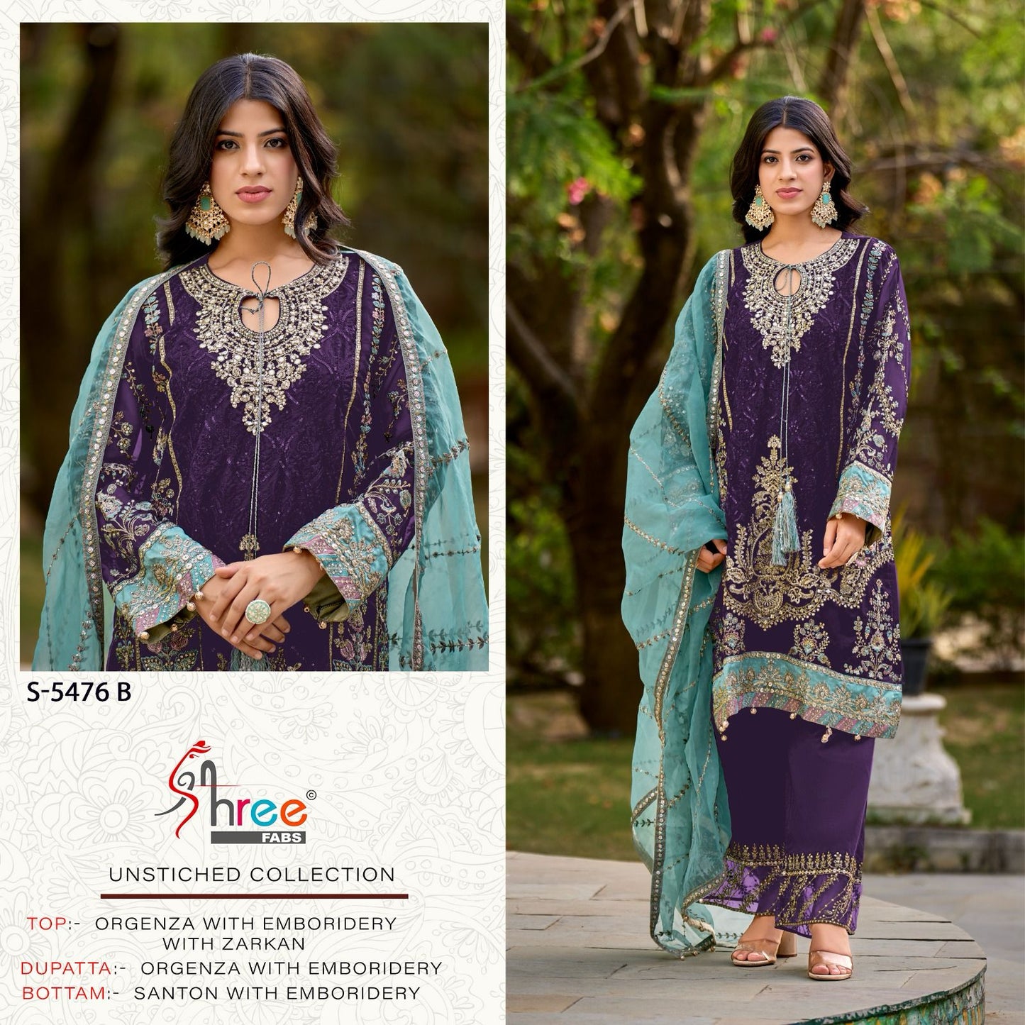 S 5476 Shree Fabs Organza Pakistani Salwar Suits Manufacturer India