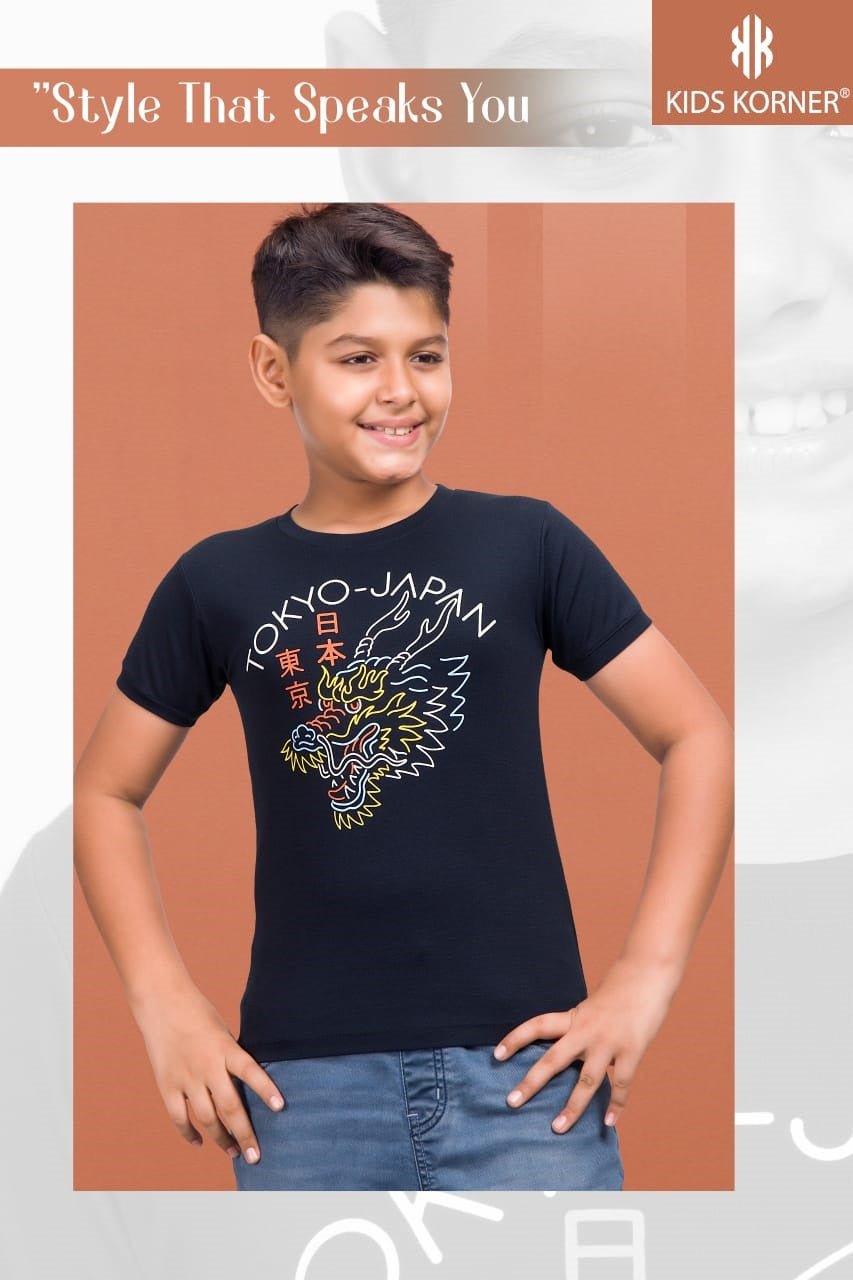 S No 1134 Kids Korner Tencil Lycra Boys Tshirt Manufacturer Gujarat