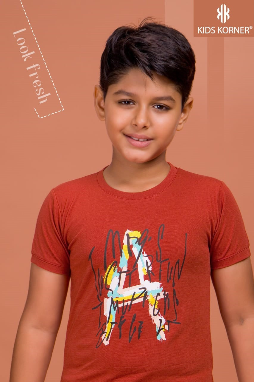 S No 1134 Kids Korner Tencil Lycra Boys Tshirt Manufacturer Gujarat