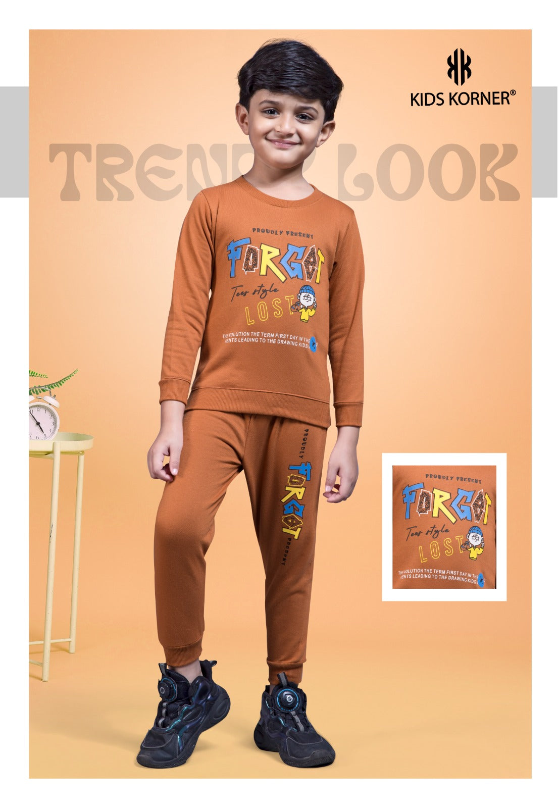 S No 1142 Kids Korner Fleece Boys Co Ord Set Supplier India