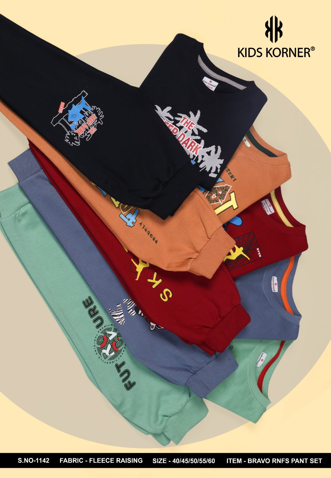 S No 1142 Kids Korner Fleece Boys Co Ord Set Supplier India