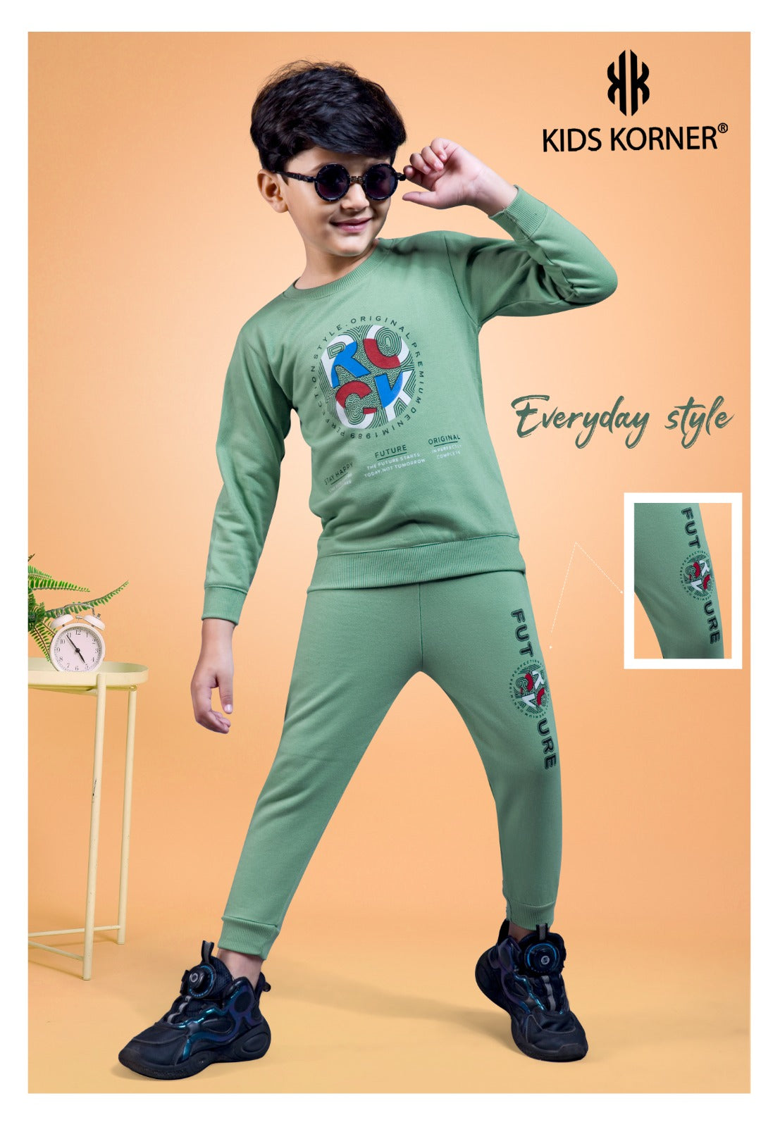 S No 1142 Kids Korner Fleece Boys Co Ord Set Supplier India