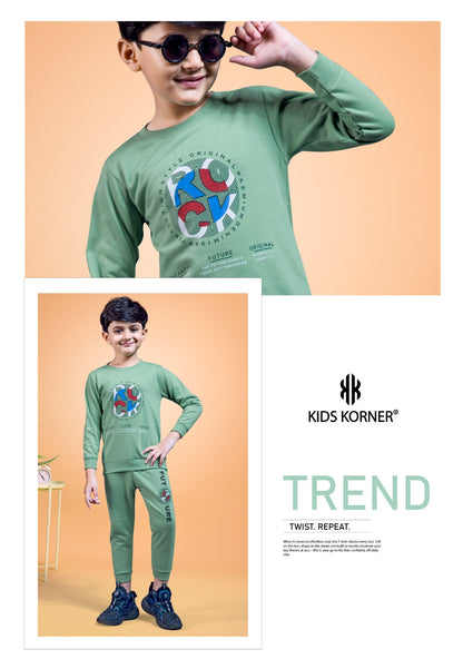 S No 1142 Kids Korner Fleece Boys Co Ord Set Supplier India