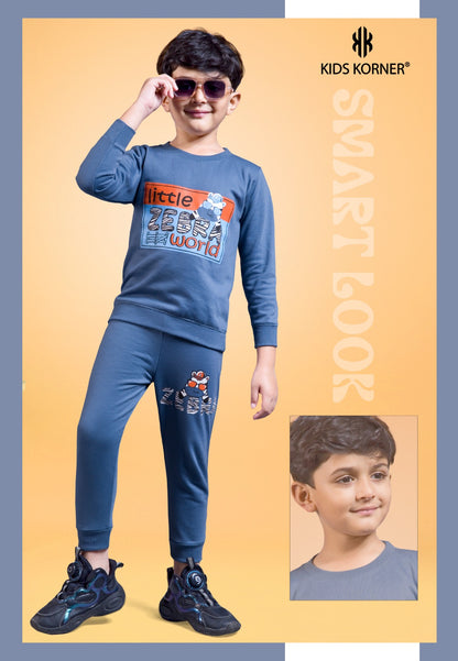 S No 1142 Kids Korner Fleece Boys Co Ord Set Supplier India