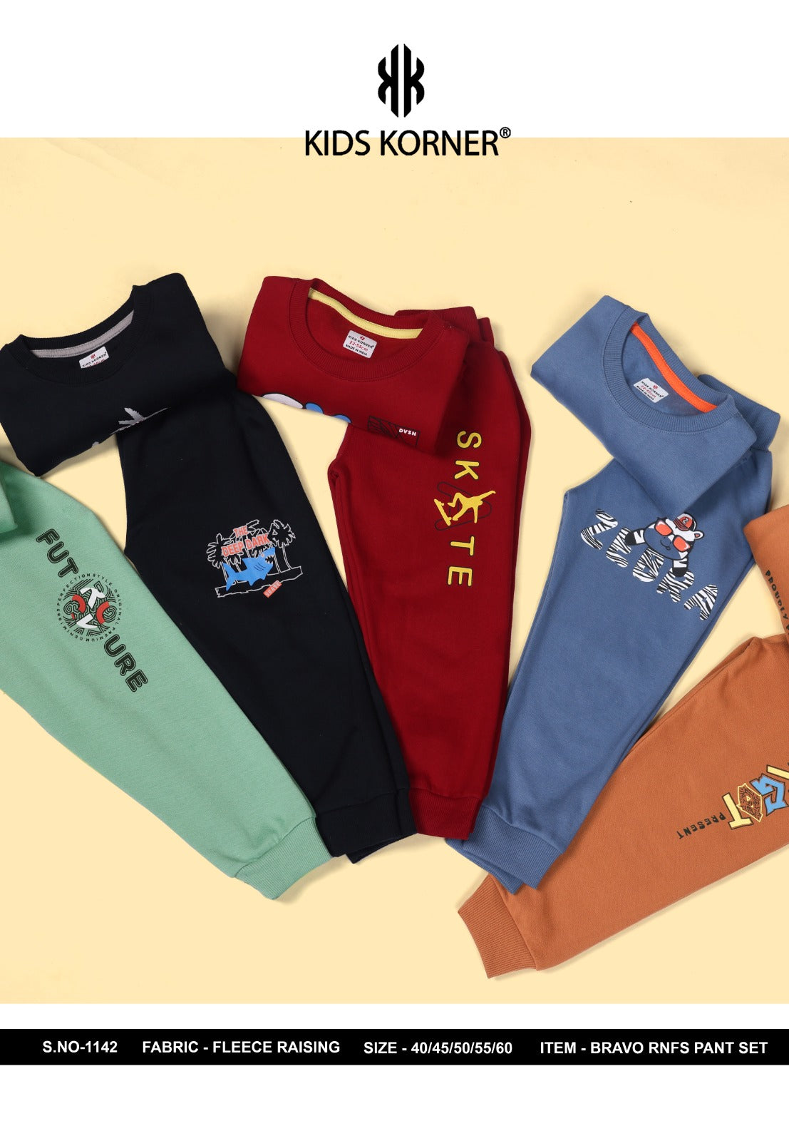 S No 1142 Kids Korner Fleece Boys Co Ord Set Supplier India