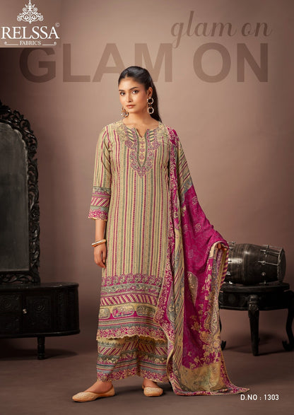 Saachi 13 Relssa Fabrics Plazzo Style Suits Wholesaler Ahmedabad