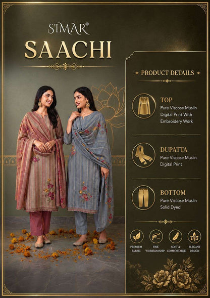 Saachi Simar Viscose Muslin Pant Style Suits Supplier India