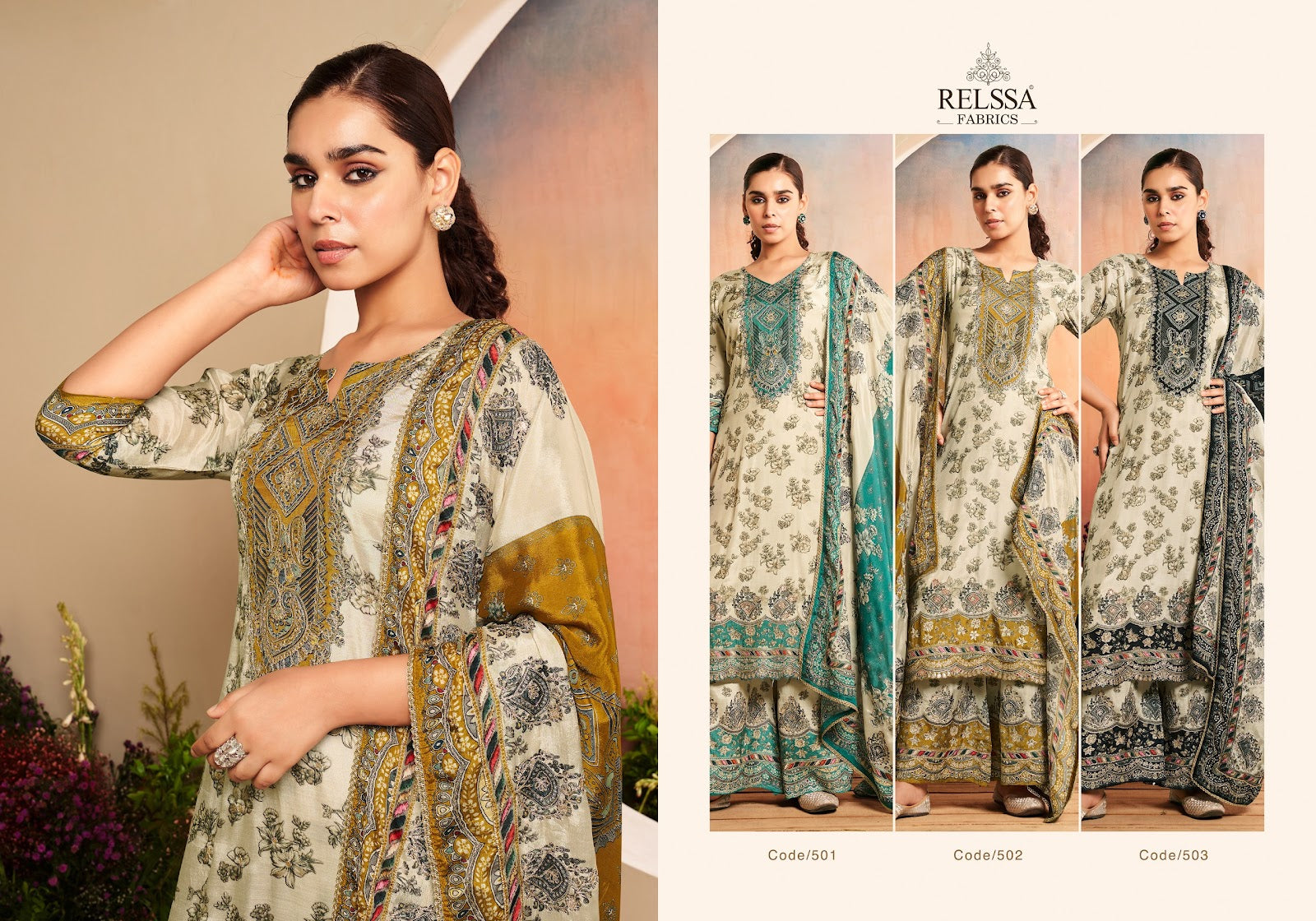 Saachi Vol 5 Relssa Fabrics Masakkali Plazzo Style Suits Exporter India