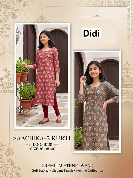 Saachika 2 Dn 10181 Didi Capsule Print Girls Kurti Supplier Gujarat