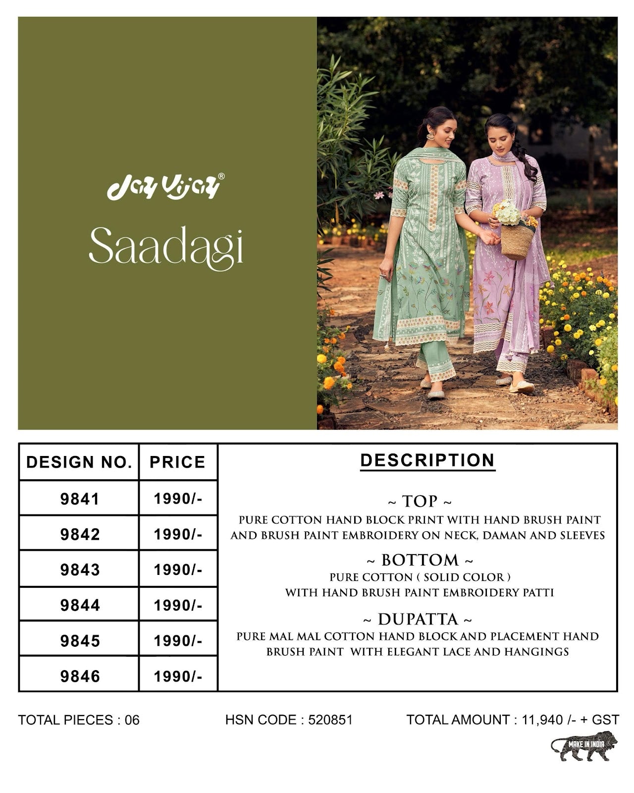 Saadagi Jay Vijay Pure Cotton Pant Style Suits Exporter Ahmedabad