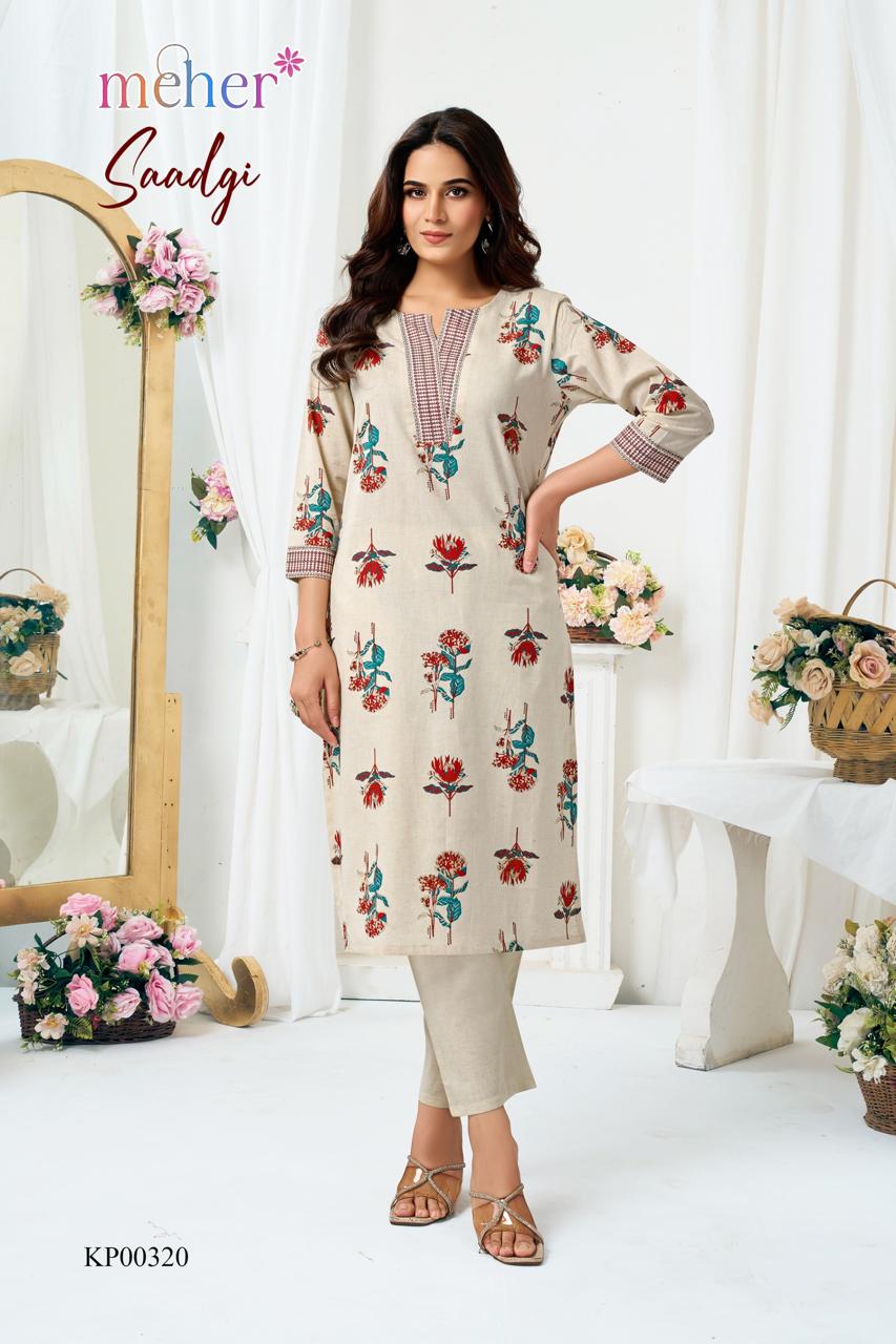 Saadgi Meher Cotton Kurti Pant Set Wholesaler Gujarat
