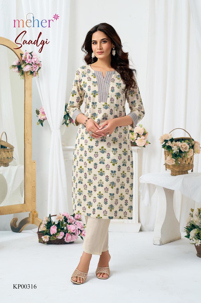 Saadgi Meher Cotton Kurti Pant Set Wholesaler Gujarat