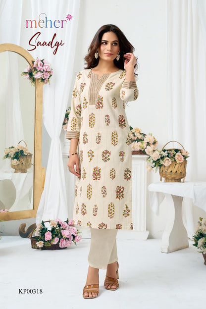 Saadgi Meher Cotton Kurti Pant Set Wholesaler Gujarat