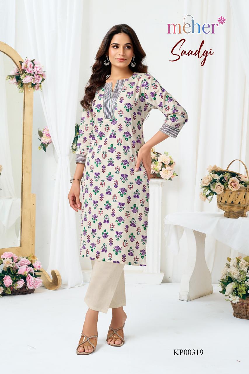 Saadgi Meher Cotton Kurti Pant Set Wholesaler Gujarat