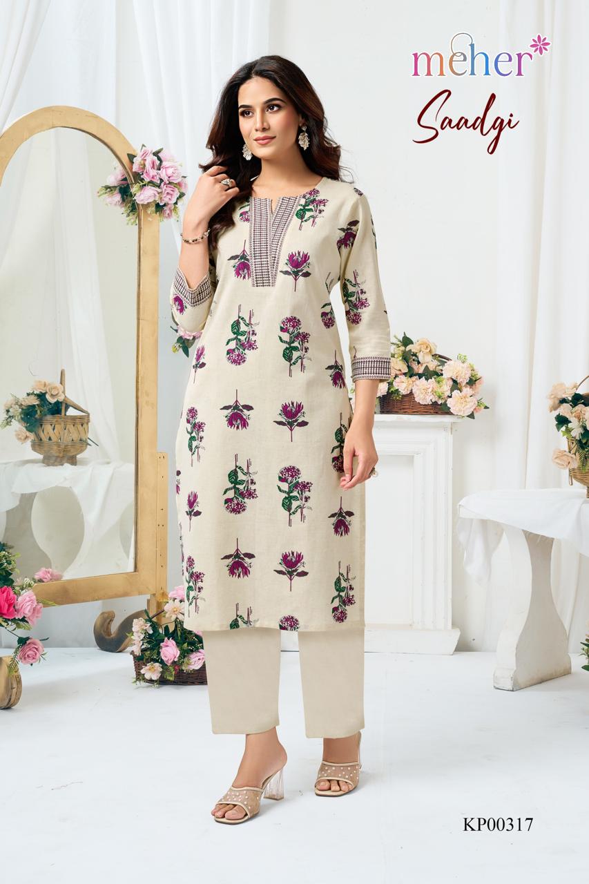 Saadgi Meher Cotton Kurti Pant Set Wholesaler Gujarat