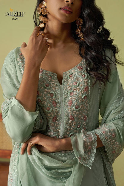 Saadgi Vol 2 7018-7021 Alizeh Pure Organza Pant Style Suits Exporter