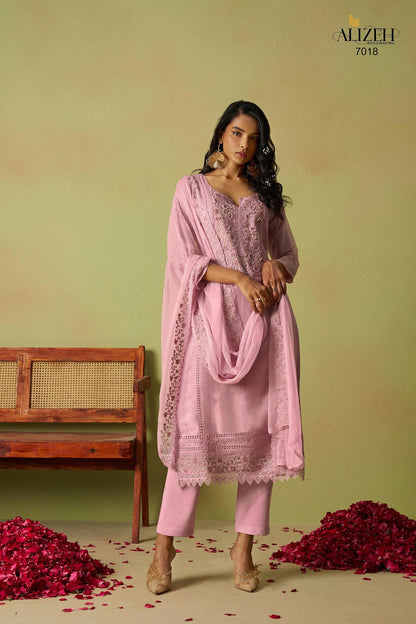 Saadgi Vol 2 7018-7021 Alizeh Pure Organza Pant Style Suits Exporter