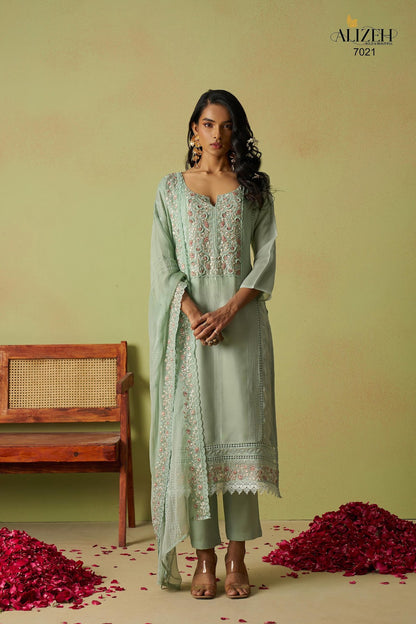 Saadgi Vol 2 7018-7021 Alizeh Pure Organza Pant Style Suits Exporter