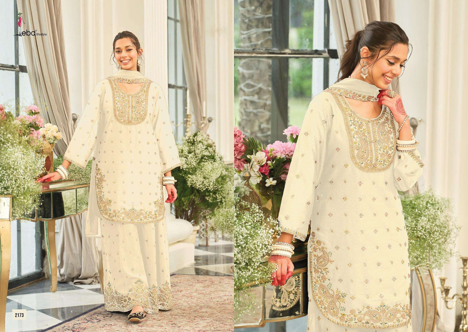 Saaj Black-White Eba Lifestyle Chinon Pakistani Readymade Suits Supplier Ahmedabad