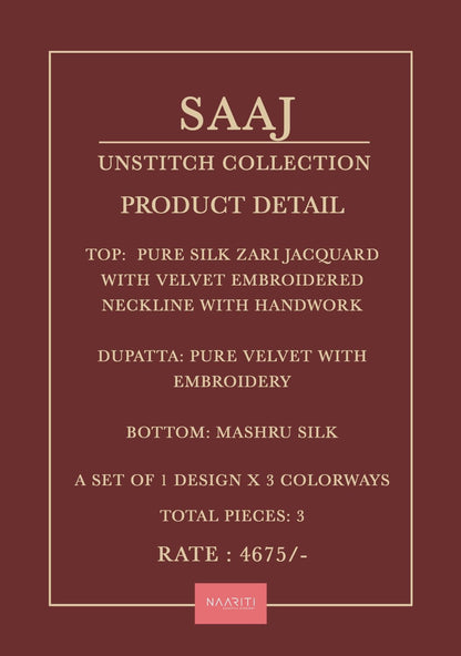 Saaj Naariti Jacquard Velvet Suits Wholesaler