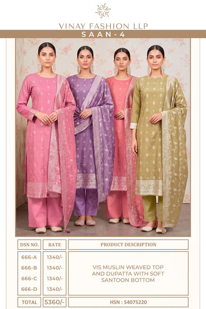 Saan 4 Kuleesh Vinay Fashion Llp Viscose Muslin Pant Style Suits Supplier Gujarat