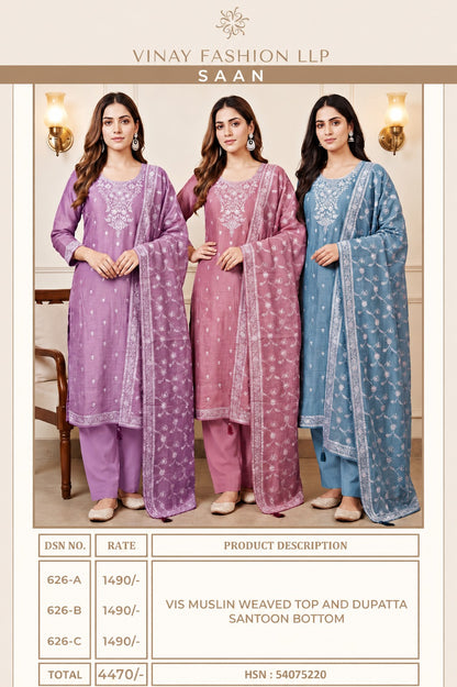 Saan Kuleesh Vinay Fashion Llp Viscose Muslin Pant Style Suits Wholesaler