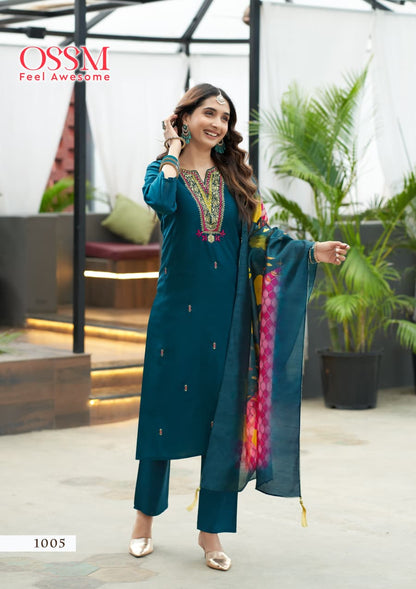Saanchi Ossm Roman Silk Readymade Pant Style Suits Exporter Ahmedabad