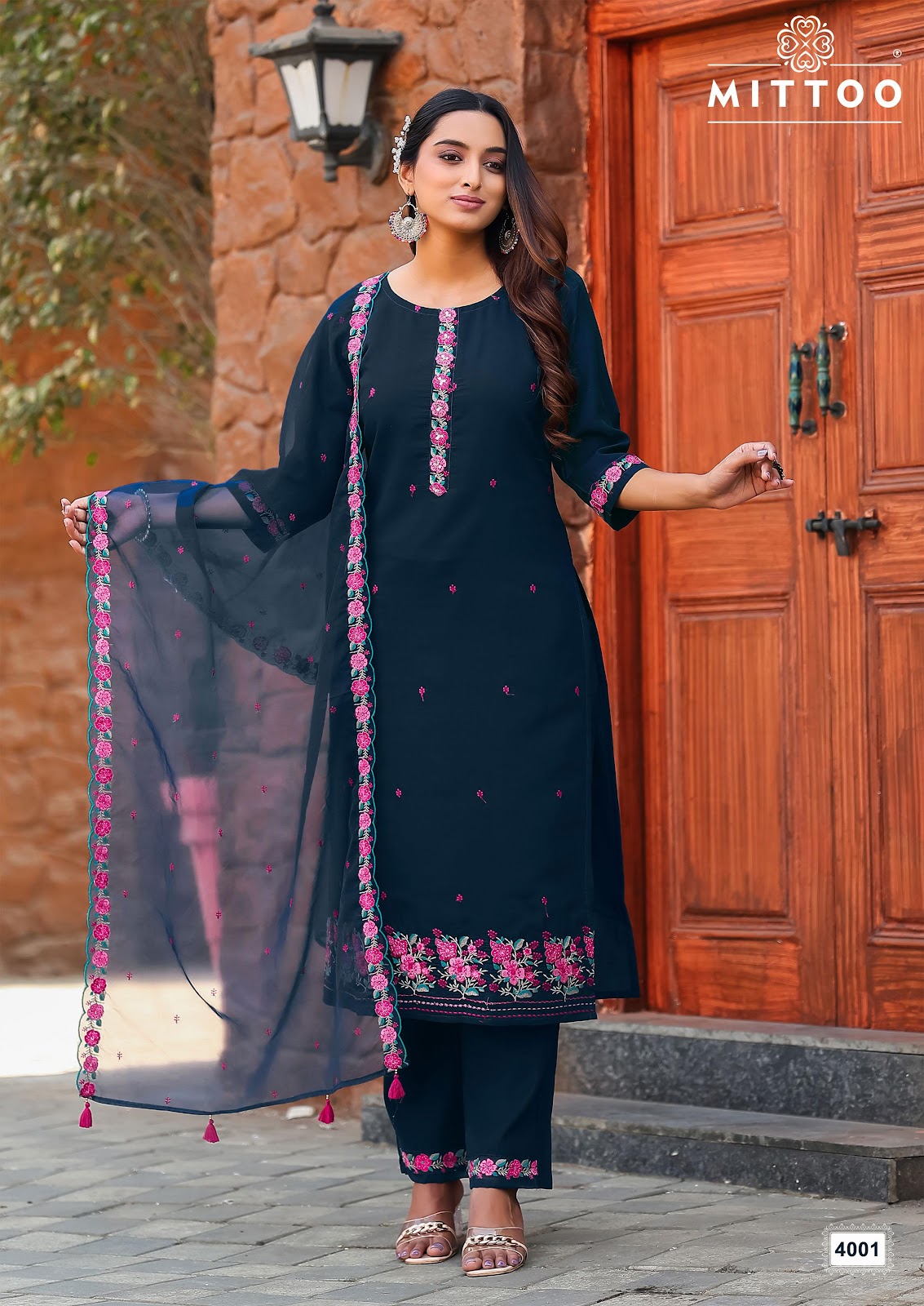 Saanj Mittoo Modal Silk Readymade Pant Style Suits Manufacturer India