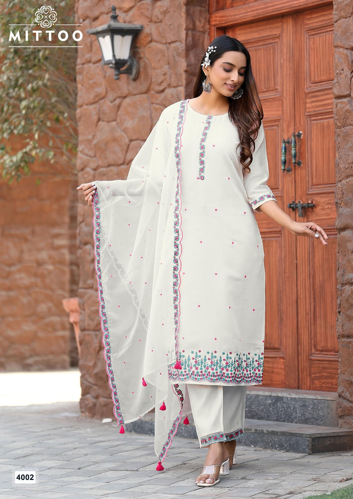 Saanj Mittoo Modal Silk Readymade Pant Style Suits Manufacturer India