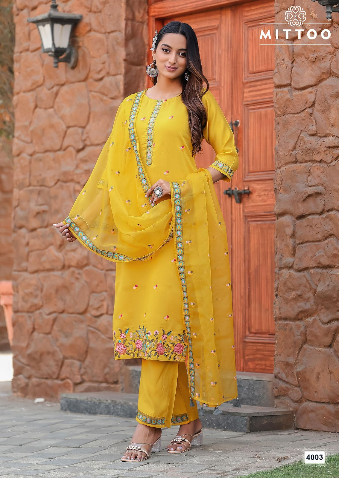 Saanj Mittoo Modal Silk Readymade Pant Style Suits Manufacturer India