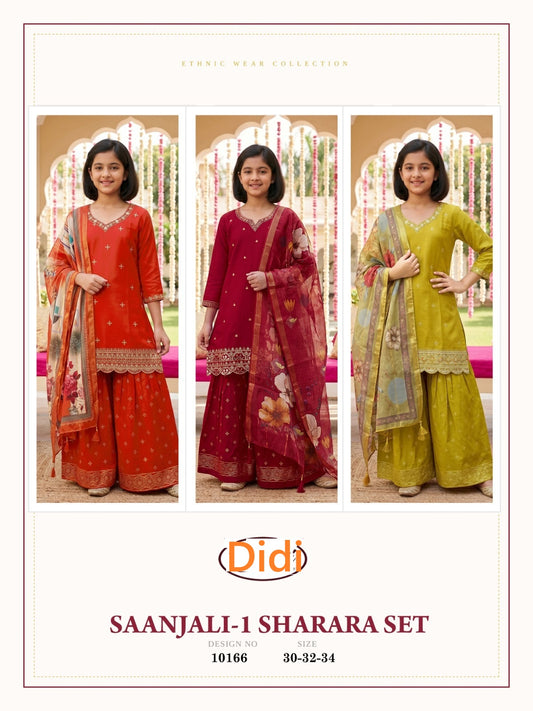 Saanjali 1 Dn 10166 Didi Rayon Girls Readymade Sharara Suits Manufacturer Ahmedabad
