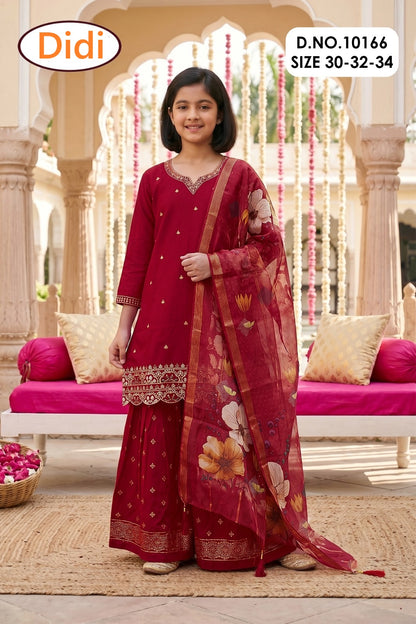 Saanjali 1 Dn 10166 Didi Rayon Girls Readymade Sharara Suits Manufacturer Ahmedabad