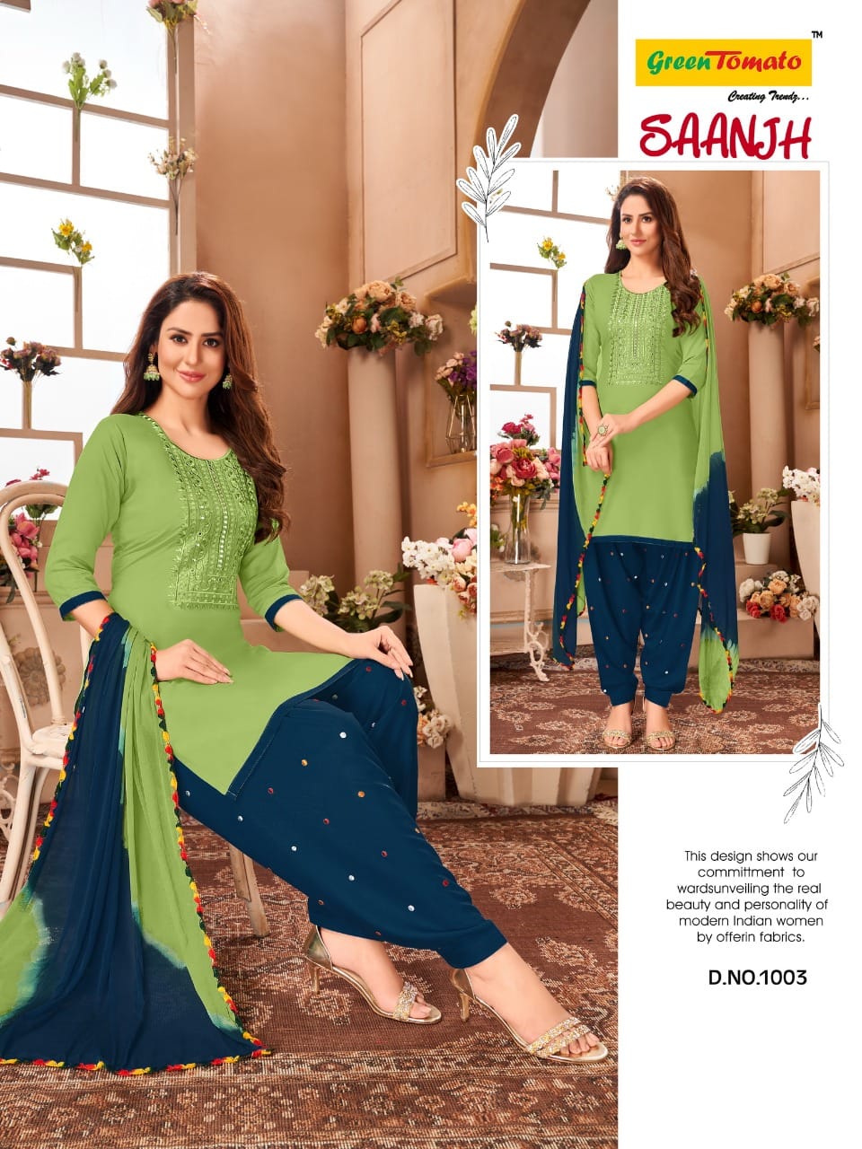 Saanjh Green Tomato Rayon Readymade Salwar Suits Wholesale Rate