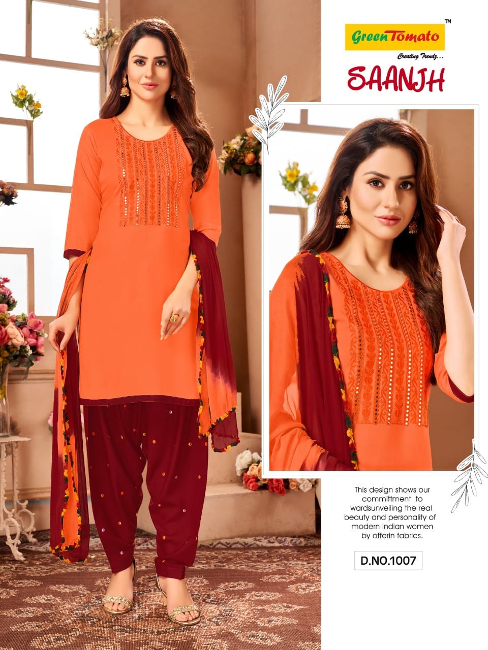Saanjh Green Tomato Rayon Readymade Salwar Suits Wholesale Rate