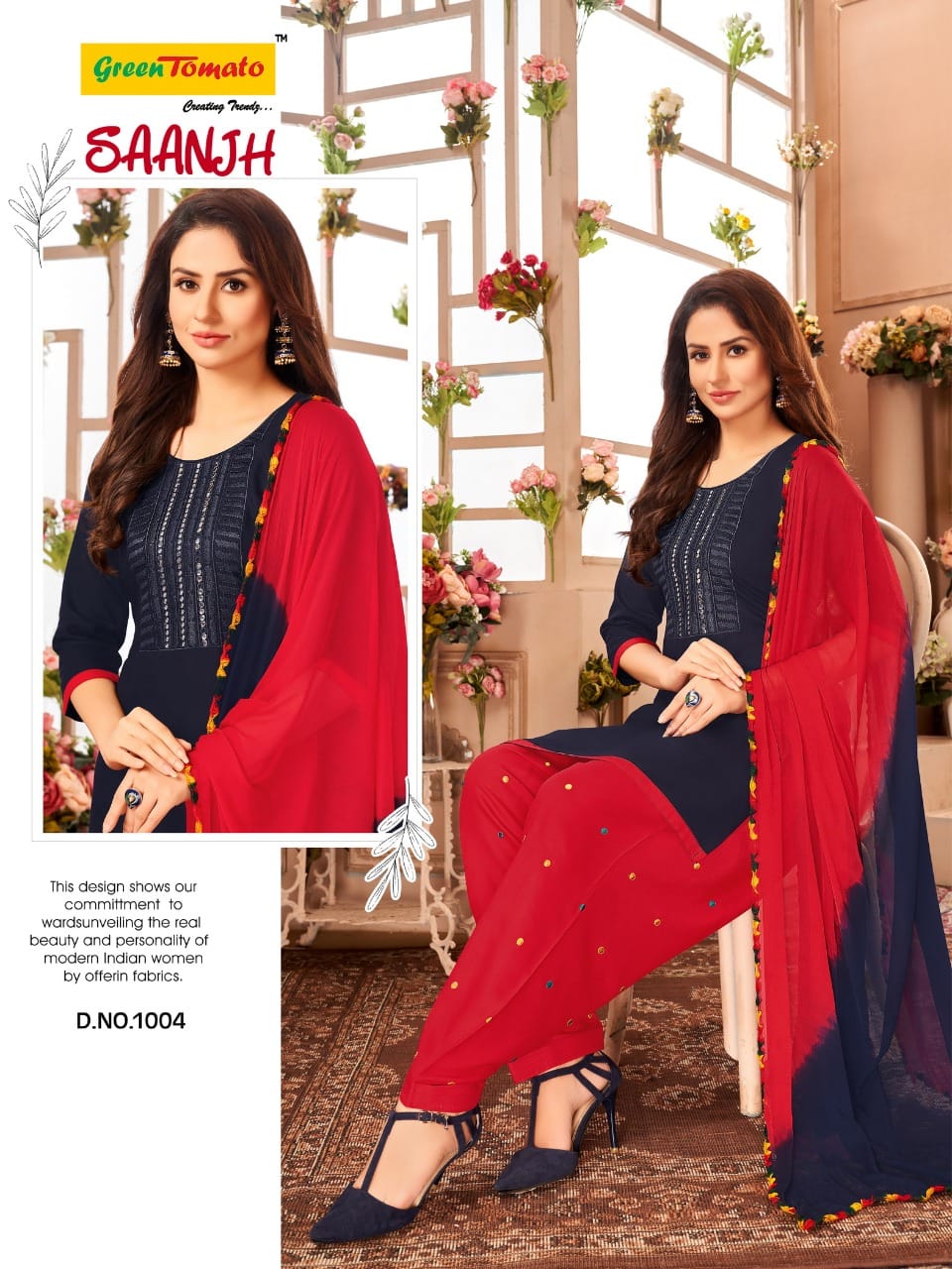 Saanjh Green Tomato Rayon Readymade Salwar Suits Wholesale Rate