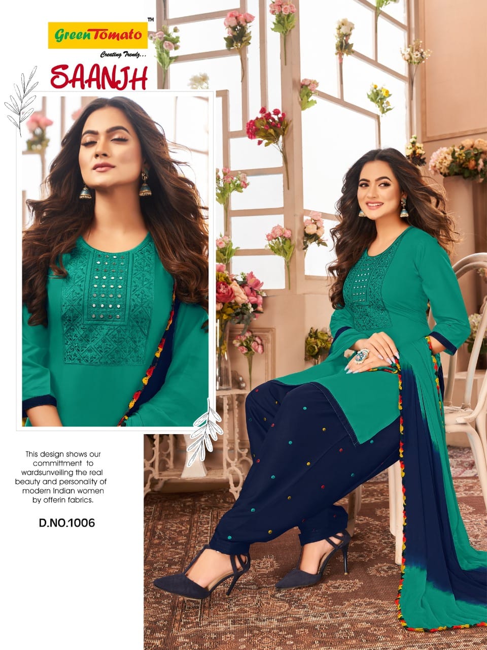 Saanjh Green Tomato Rayon Readymade Salwar Suits Wholesale Rate
