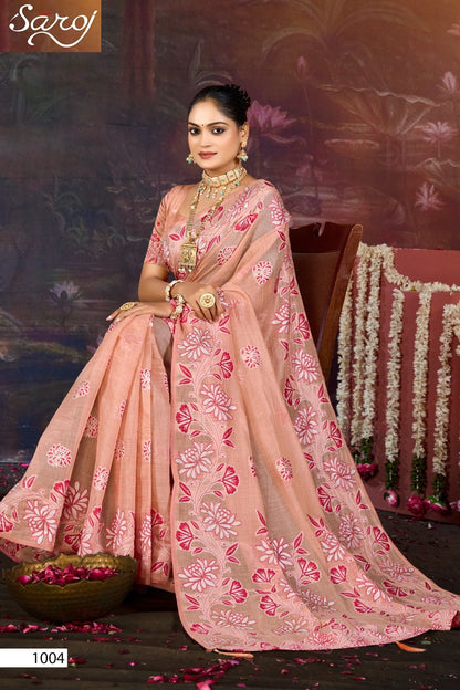 Saanjh Linen Saroski Vol 1 Saroj Sarees Wholesale Price