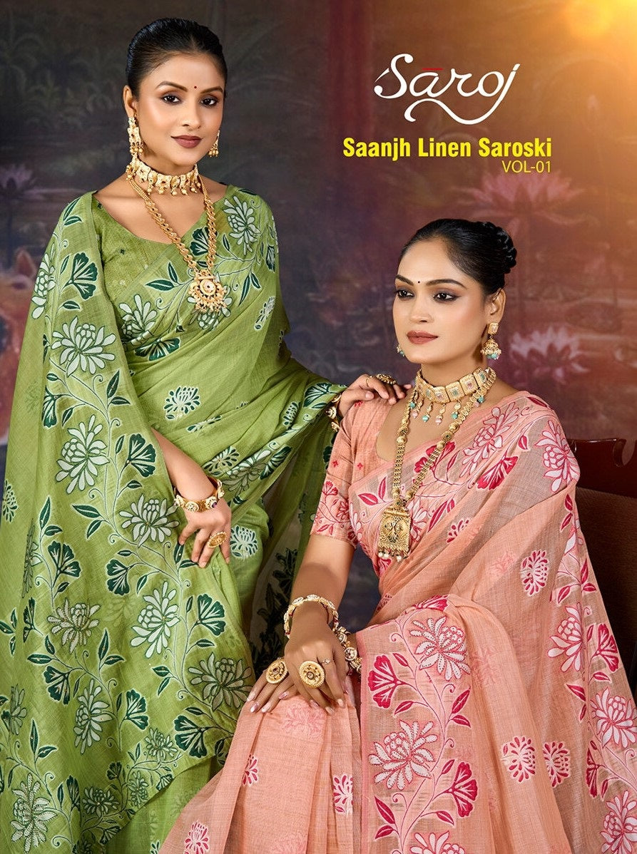 Saanjh Linen Saroski Vol 1 Saroj Sarees Wholesale Price